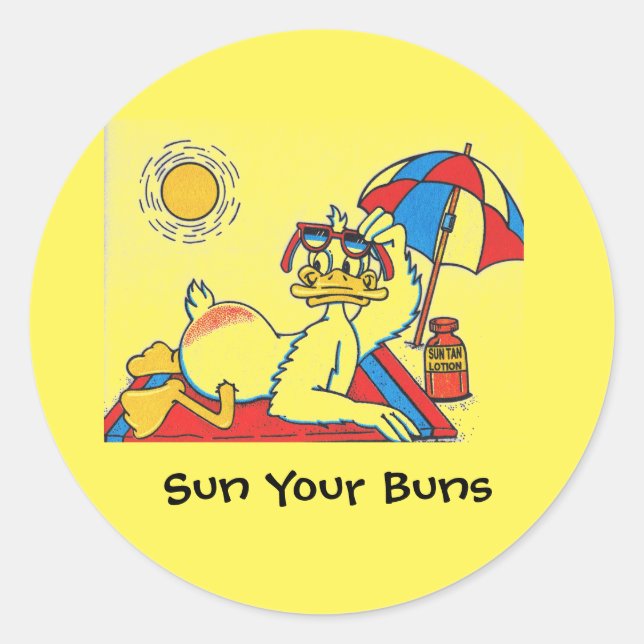 Sticker Rond Sun Your Buns Vacation Humour (Devant)