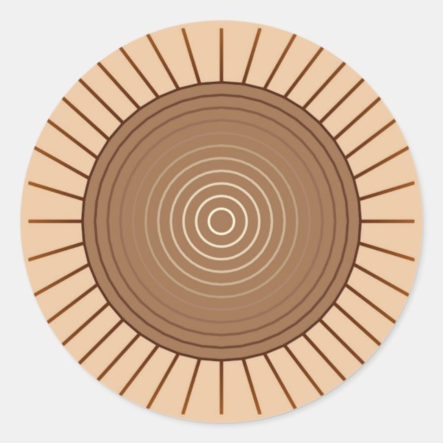 Sticker Rond Sunburst géométrique moderne - Brown et Tan (Devant)