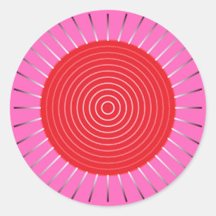 Sticker Rond Sunburst géométrique moderne - Fuchsia et rouge
