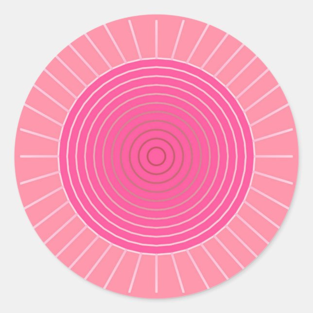Sticker Rond Sunburst géométrique moderne - Tons de Coral rose (Devant)