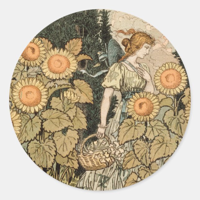 Sticker Rond Sunflower Art Nouveau Jardin Grasset Femme (Devant)