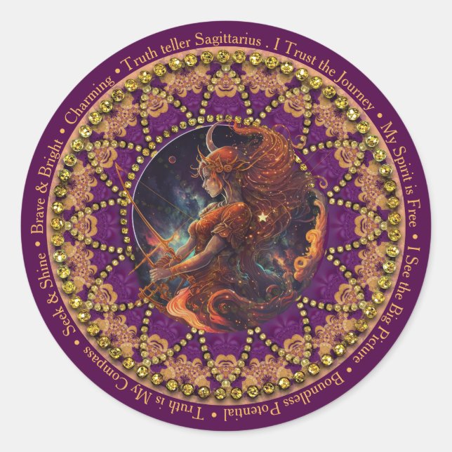 Sticker Rond Sunflower Astro Sagittarius Zodiac Affirmations (Devant)