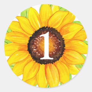 Sticker Rond Sunflower Baby Girl Birthday Custom Age Numéro