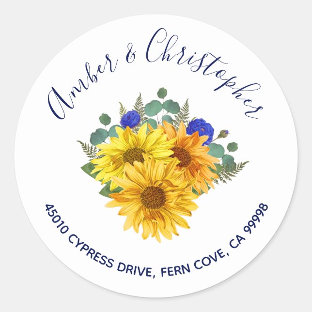 Sticker Rond Sunflower Blue Rose Mariage Adresse Enveloppe Scea (Devant)