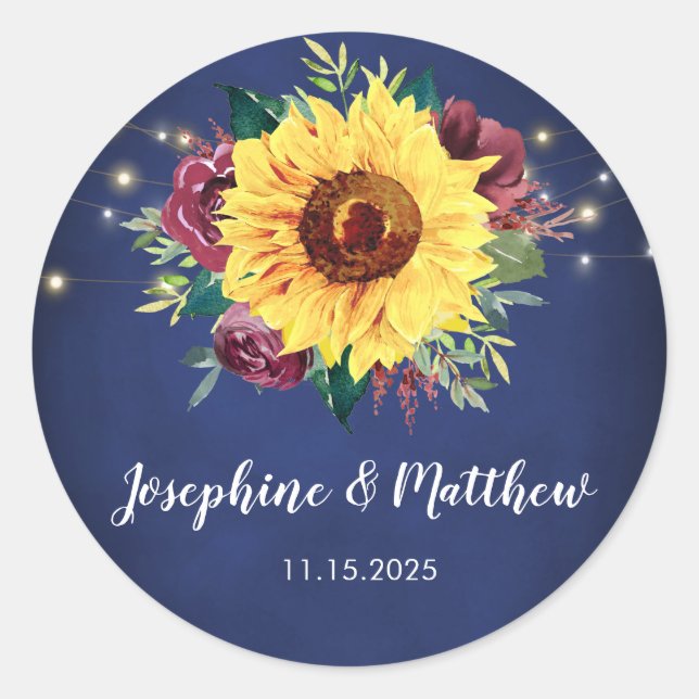 Sticker Rond Sunflower Bourgogne Rose Lumières Marine Mariage b (Devant)