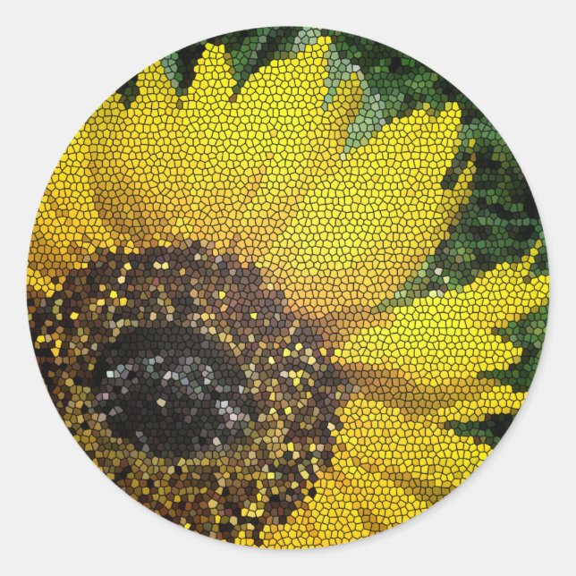 Sticker Rond Sunflower Bright Yellow Mosaic Motif Floral (Devant)