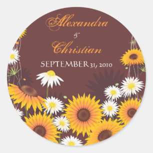 Sticker Rond Sunflower Daisy Enregistrer La Date Mariage Faire-