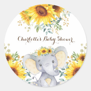Sticker Rond Sunflower Elephant Baby shower d'été