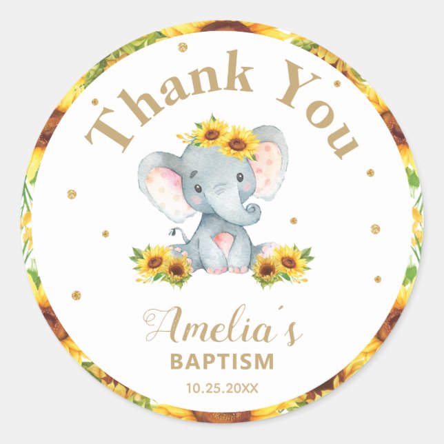 Sticker Rond Sunflower Elephant Merci Favoriser la Parties scin (Devant)