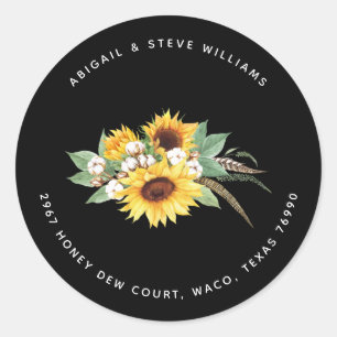 Sticker Rond Sunflower et Cotton Black Adresse de retour