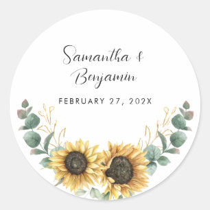 Sticker Rond Sunflower Eucalyptus Mariage Faveur