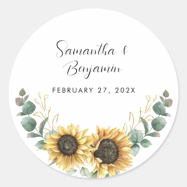 Sticker Rond Sunflower Eucalyptus Mariage Faveur (Devant)