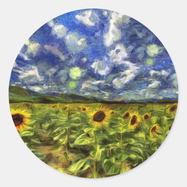 Sticker Rond Sunflower Field Van Gogh (Devant)