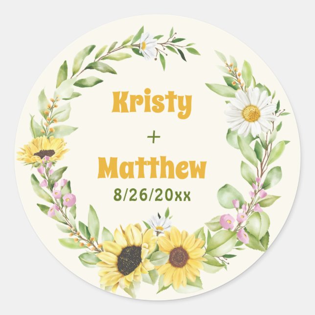 Sticker Rond Sunflower Fleur sauvage Automne Automne Mariage In (Devant)