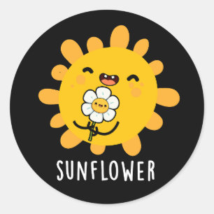 Sticker Rond Sunflower Funny Soleil Et Fleur Pun Dark BG