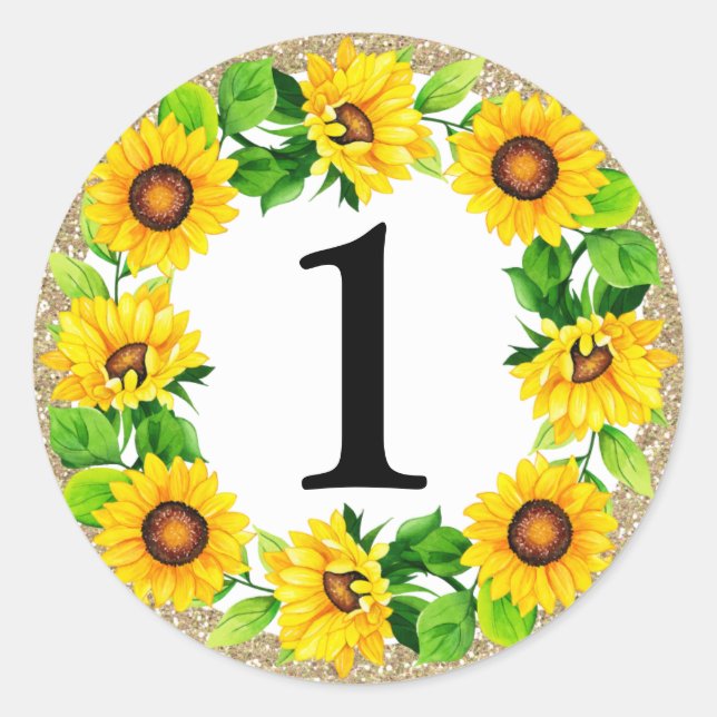 Sticker Rond Sunflower & Gold Baby Girl Birthday Numéro personn (Devant)