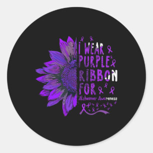 Sticker Rond Sunflower I Wear Purple Ribbon pour Alzheimer Awar