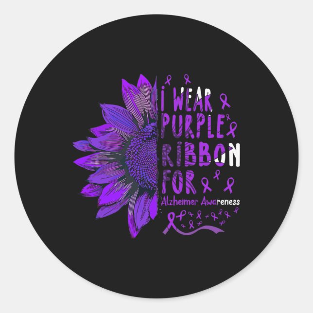 Sticker Rond Sunflower I Wear Purple Ribbon pour Alzheimer Awar (Devant)