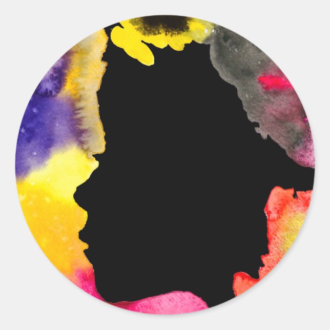 Sticker Rond Sunflower lady silhouette watercolor art (Devant)