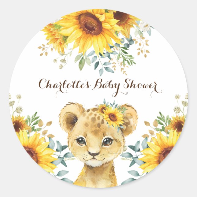 Sticker Rond Sunflower Lion Cub Baby shower d'été (Devant)