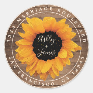 Sticker Rond Sunflower rustique Mariage radiant Adresse de reto
