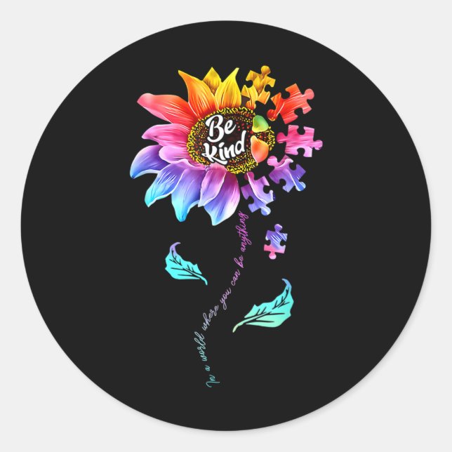 Sticker Rond Sunflower Sensibilisation sur l'autisme Be Kind Pu (Devant)