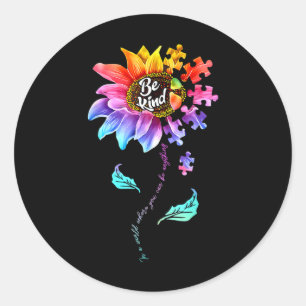 Sticker Rond Sunflower Sensibilisation sur l'autisme Be Kind Pu