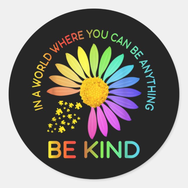 Sticker Rond Sunflower Sensibilisation sur l'autisme Be Kind Pu (Devant)