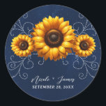 Sticker Rond Sunflower Sparkle Blue Rustic Glam Fête des mariée<br><div class="desc">customisez avec n'importe quel texte.</div>