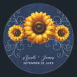 Sticker Rond Sunflower Sparkle Blue Rustic Glam Fête des mariée<br><div class="desc">customisez avec n'importe quel texte.</div>
