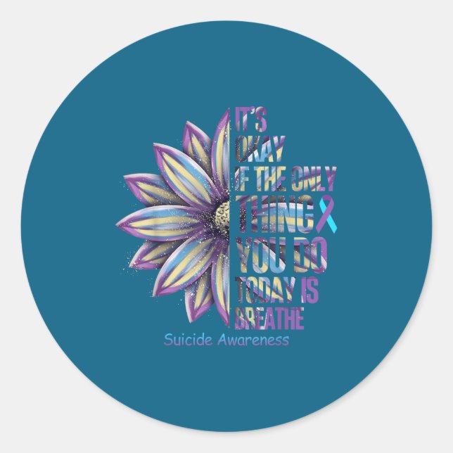 Sticker Rond Sunflower Suicide Prevention Awareness Week Teal P (Devant)