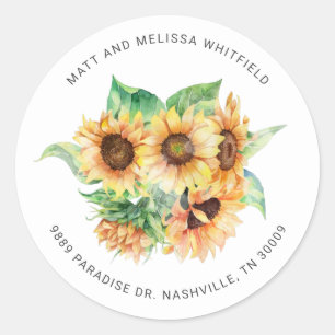 Sticker Rond Sunflower Watercolor Floral Return Adresse Label
