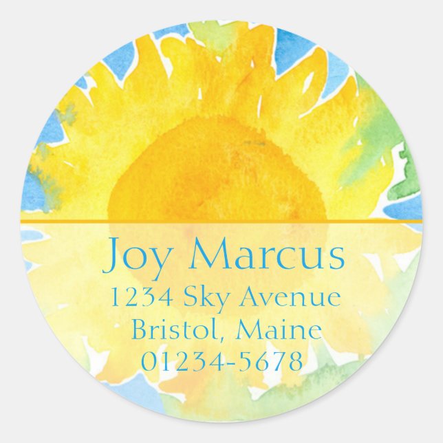 Sticker Rond Sunflower Watercolor Peinture Adresse de retour (Devant)