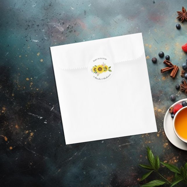 Sticker Rond Sunflower Watercolor Pink Floral Baby Shower (Créateur téléchargé)