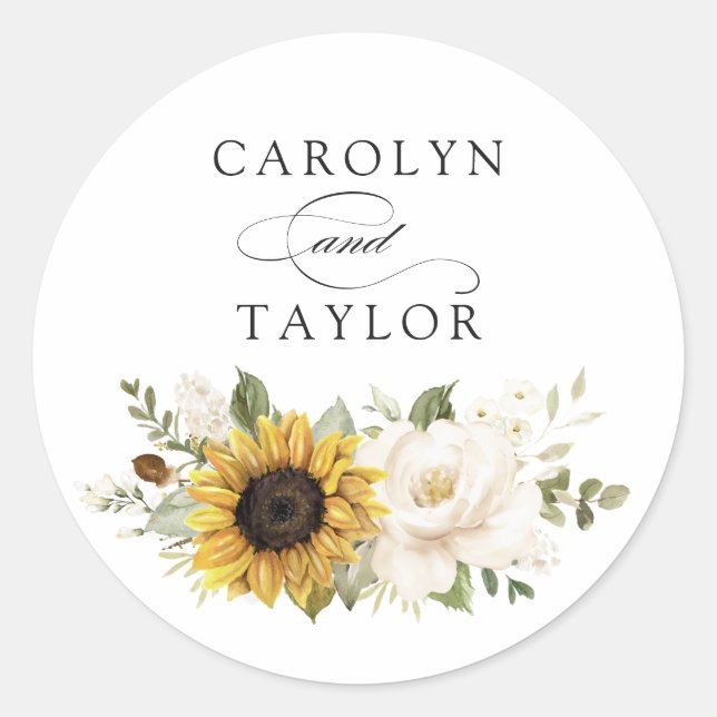 Sticker Rond Sunflowers blanc Enveloppe de verdure fleurie (Devant)