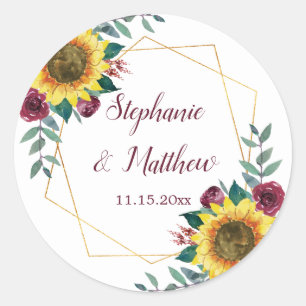 Sticker Rond Sunflowers Bourgogne Floral Mariage géométrique