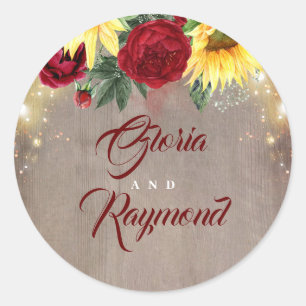 Sticker Rond Sunflowers Bourgogne Floral Russe Mariage de autom