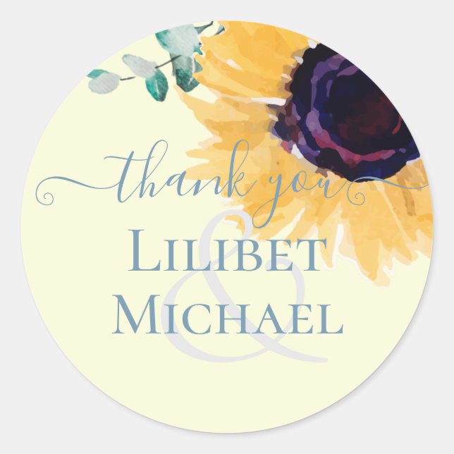 Sticker Rond Sunflowers Eucalyptus Mariage de verdure (Devant)
