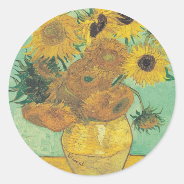 Sticker Rond Sunflowers par Vincent Van Gogh (Devant)