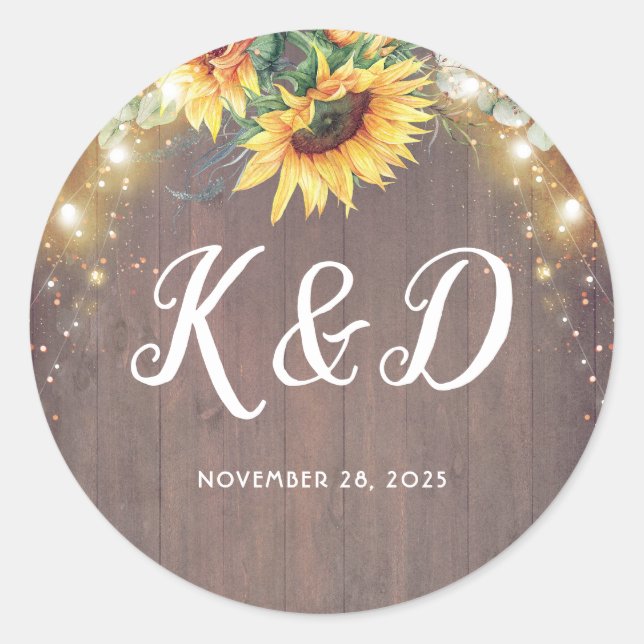 Sticker Rond Sunflowers Rustic Country String Mariage (Devant)