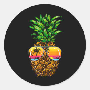 Sticker Rond Sungles Ananas Aloha Hawaii Luau Hawaiian Vacat