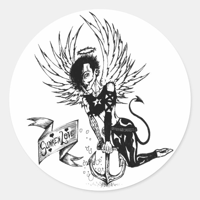 Sticker Rond Sunken Love - Punk Rock Pin-Up Tattoo (Devant)