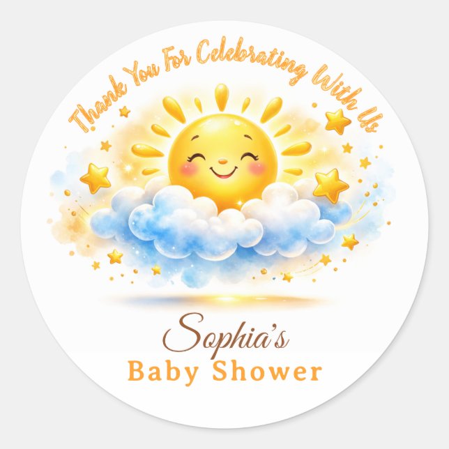 Sticker Rond Sunny Clouds Baby Shower Cupcake Toppers (Devant)