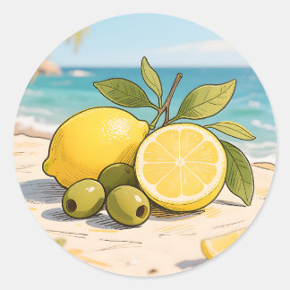 Sticker Rond Sunny Lemon Olive Beachside Fresh