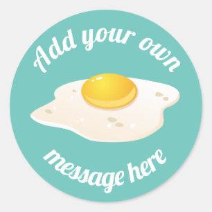 Sticker Rond Sunny Side Up Fried Egg Breakfast Custom Text