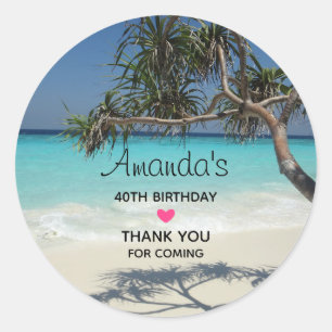 Sticker Rond Sunny Tropical Beach Ocean Paradise Anniversaire