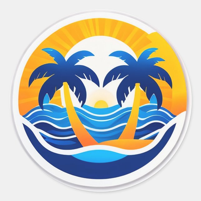 Sticker Rond Sunrise Over Ocean Waves Emblem (Devant)