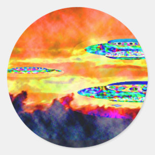 Sticker Rond Sunrise UFO