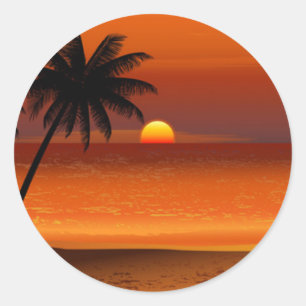 Sticker Rond sunset beach oahu hawaii north shore carte postale