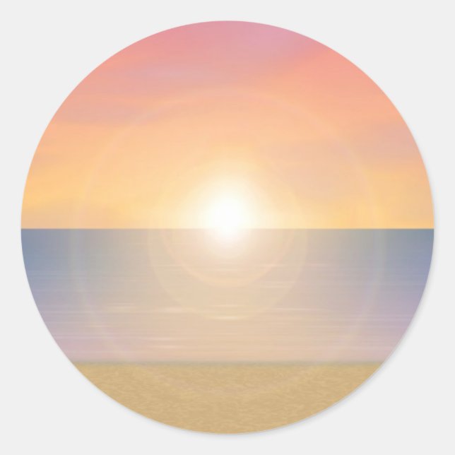 Sticker Rond Sunset Beach Scene : (Devant)